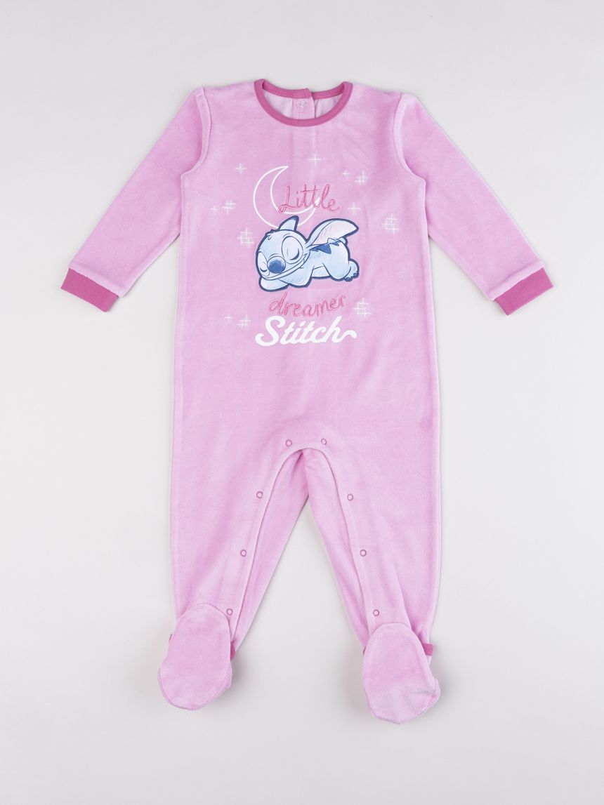 Pigiamone ciniglia bimba stitch rosa