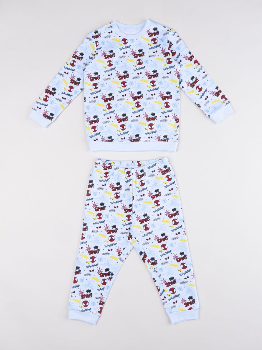 Pigiama felpato due pezzi spiderman lungo azzurro chiaro bimbo