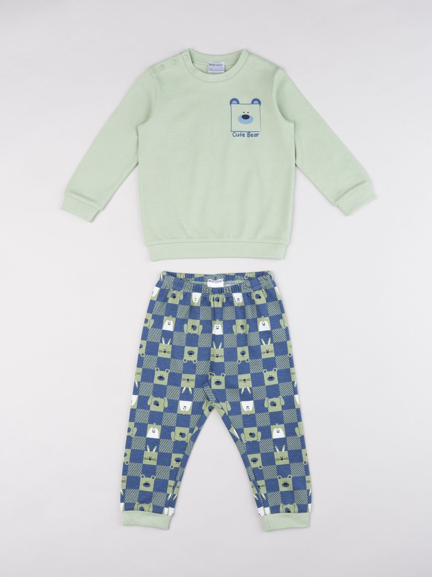 Pigiama interlock due pezzi bimbo verde/blu "orsetto"