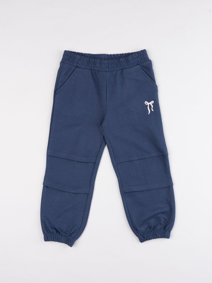 Pantalone jogger bambina in felpa garzata blu