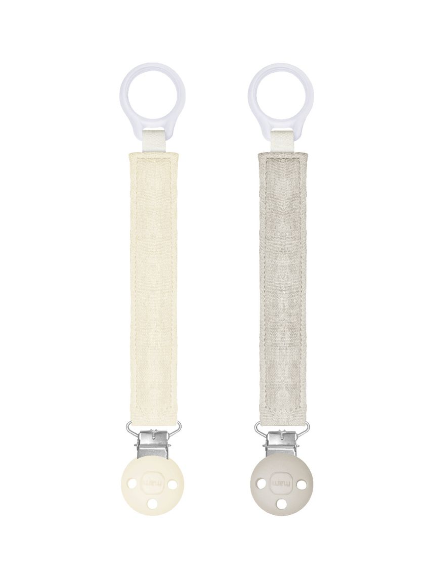Mam clip catenella portaciuccio (set da 2), 0+ mesi regolabile, lavabile a mano, compatibili con tutti i succhietti mam, beige/tortora