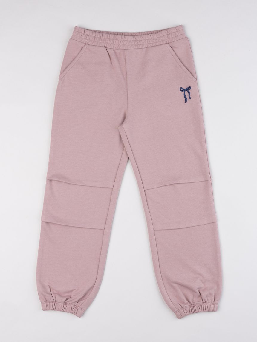 Pantalone jogger bambina in felpa garzata rosa antico