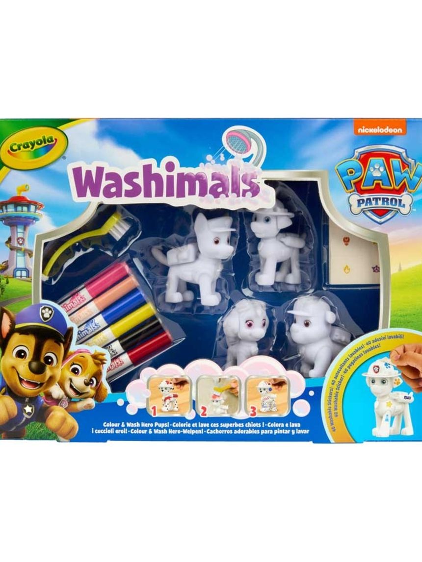 Crayola washimals paw patrol – set creativo con 4 cuccioli da colorare e lavare