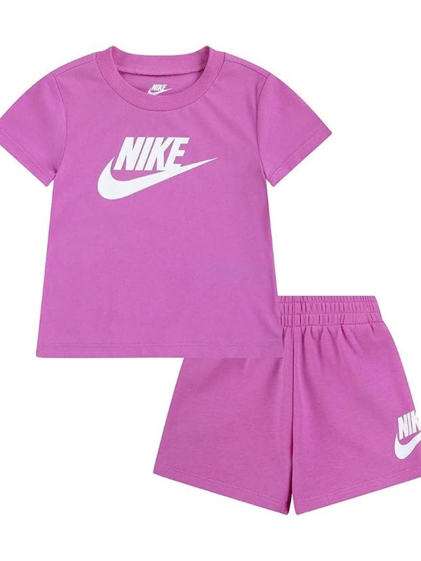 Completo nike bambina t-shirt e shorts rosa e bianco