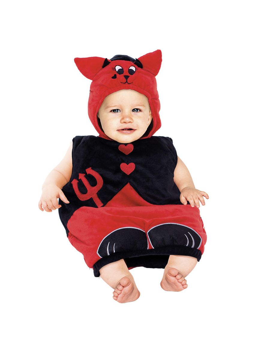 Costume travestimento diavolino saccotto. un travestimento morbido, buffo e pieno di simpatia, perfetto per il tuo piccolino o la tua piccolina