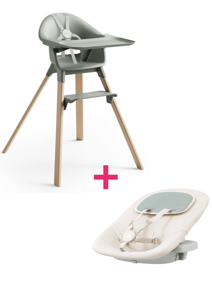 Seggiolone clikk™ glacier green + newborn set cloud grey - stokke®
