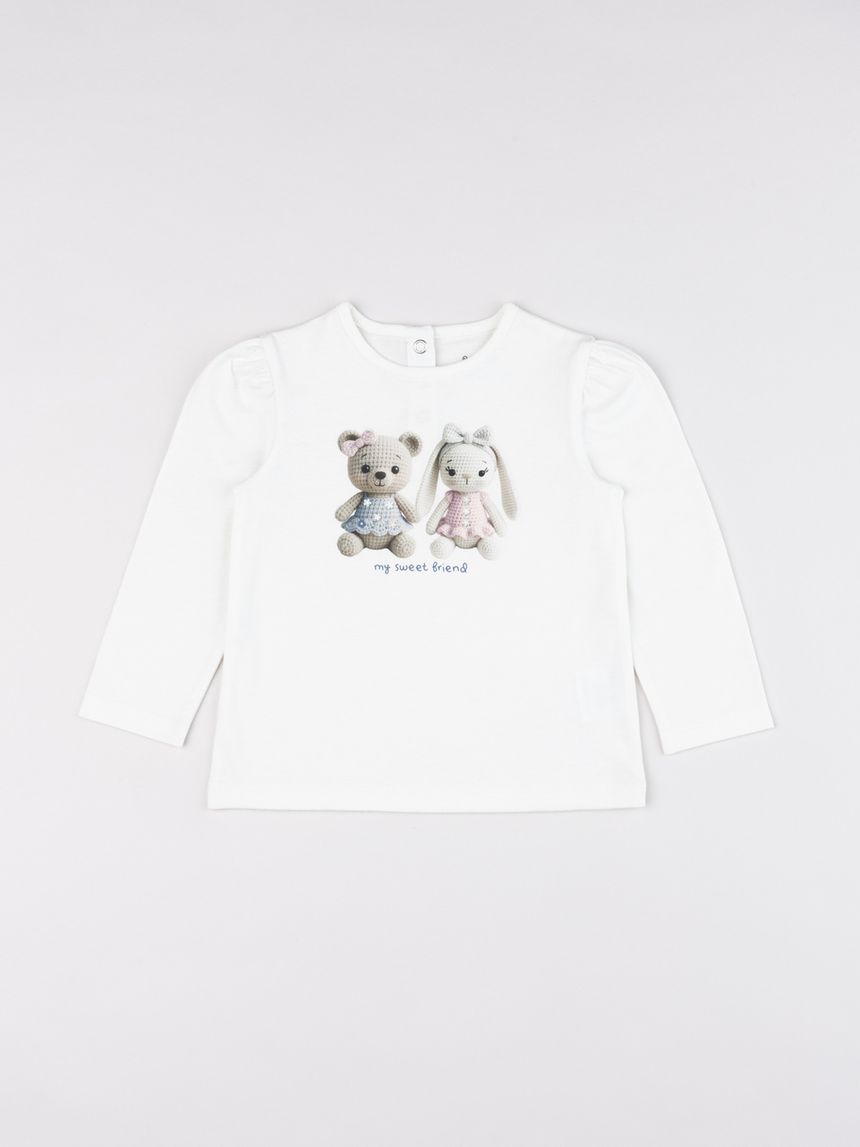 T-shirt manica lunga bimba bianca stampata