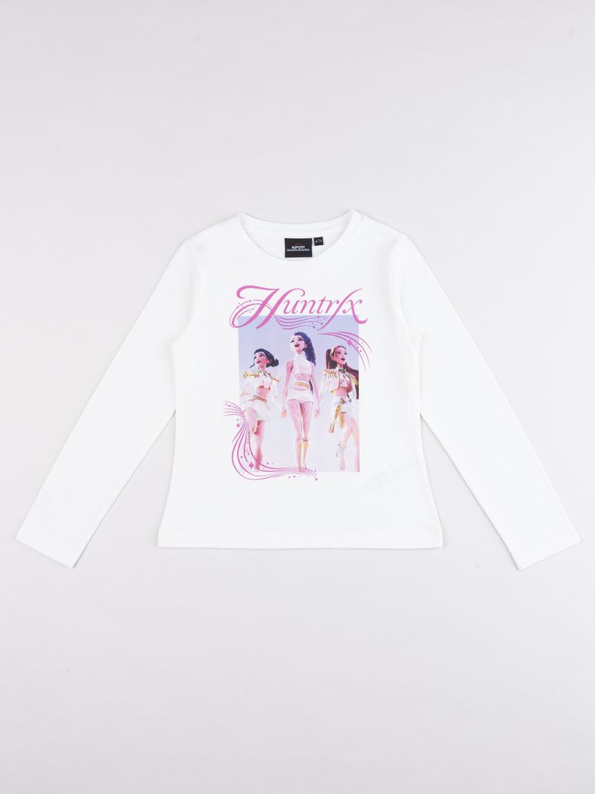 T-shirt bambina a maniche lunghe bianca con stampe k-pop