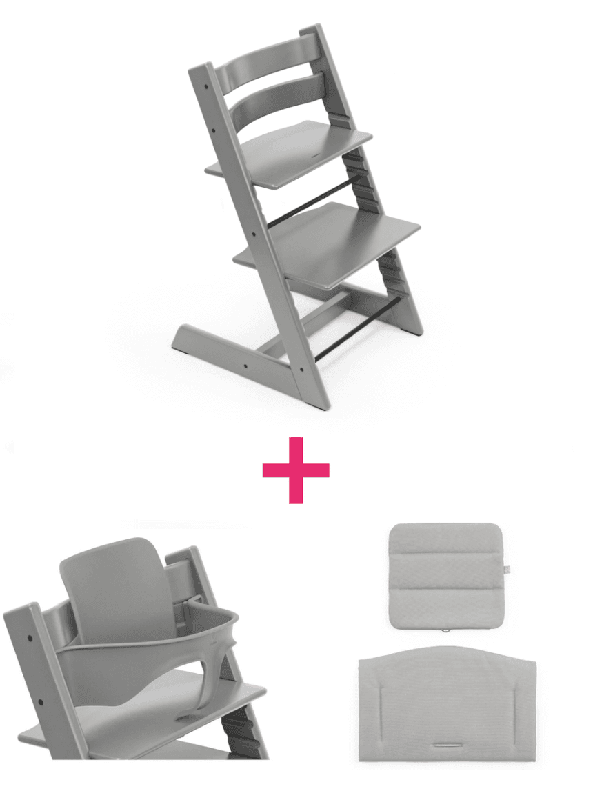 Bundle seggiolone tripp trapp® sedia storm grey + babyset + cuscino anthracite – personalizzabile – stokke®