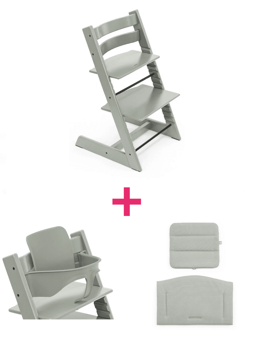 Bundle seggiolone tripp trapp® sedia glacier green + babyset + cuscino – personalizzabile – stokke®