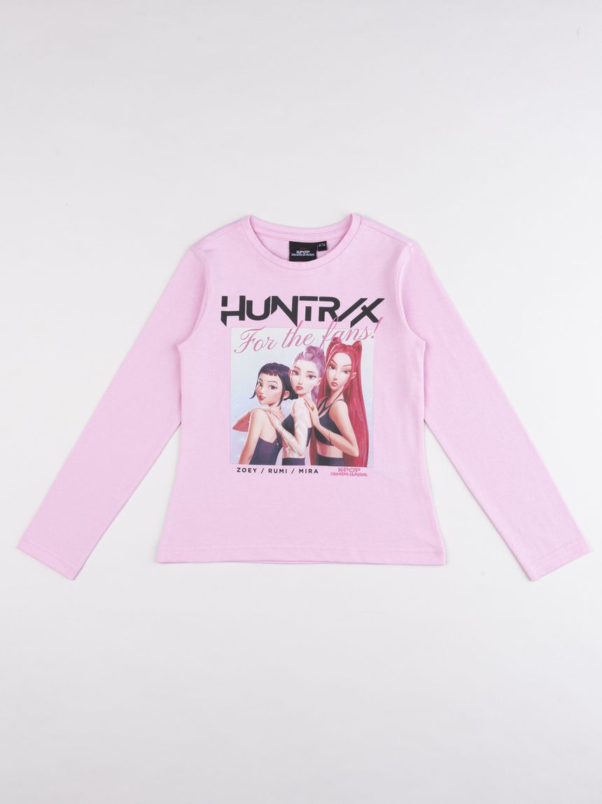 T-shirt bambina a maniche lunghe rosa pastello k-pop