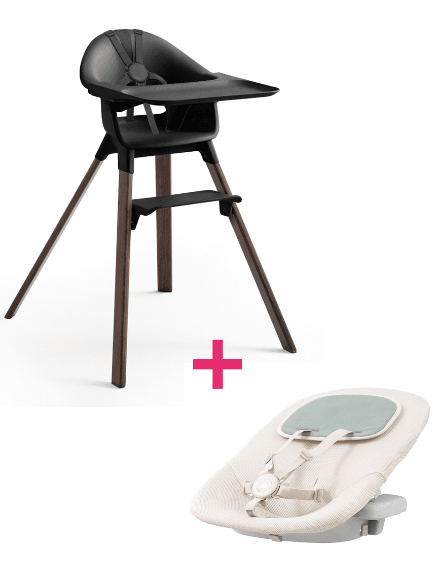 Seggiolone clikk™ black warm brown + newborn set cloud grey - stokke®