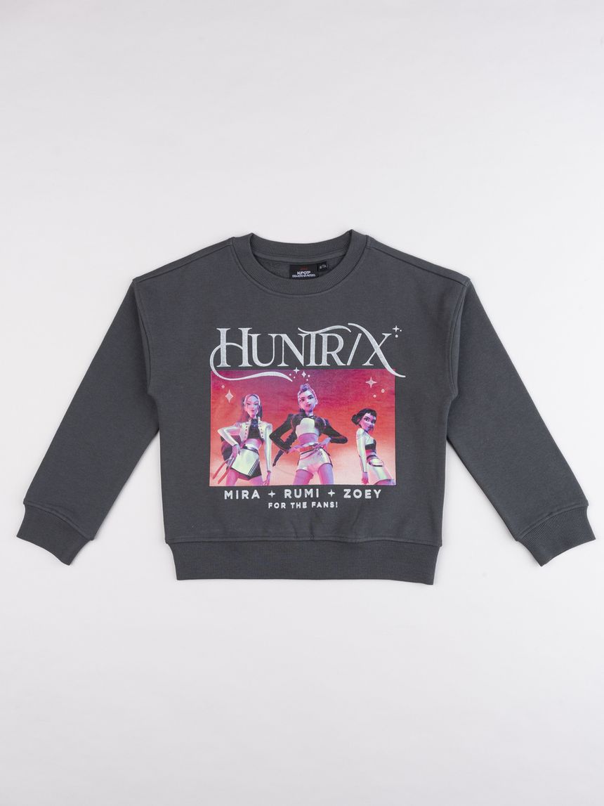 Felpa bambina girocollo grigia scura "huntrix" k-pop
