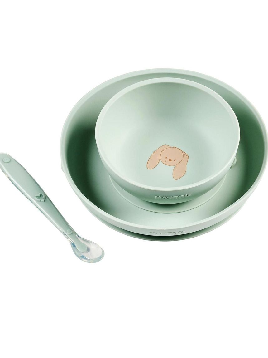 Set verde orsetto 3 pz per la pappa in silicone - nattou