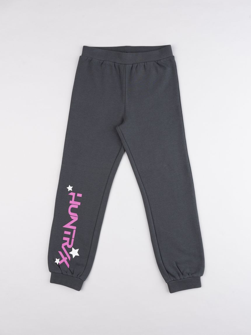 Pantaloni tuta bambina grigio scuro felpati k-pop