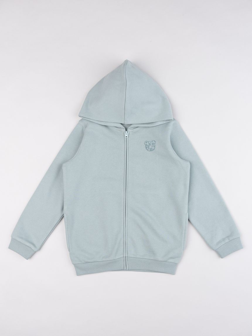 Felpa con cappuccio e zip bimba grigio/verde