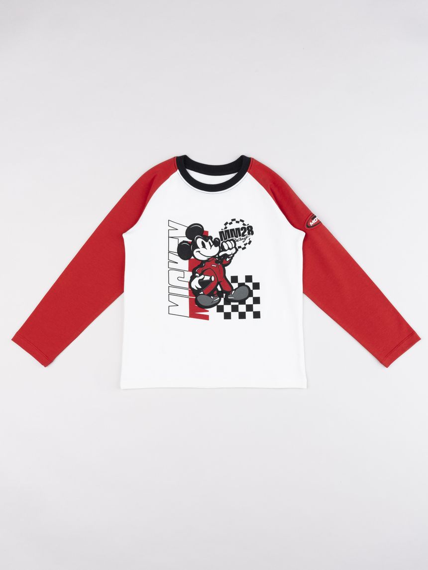 T-shirt manica lunga bimbo bianco/rossa mickey mouse