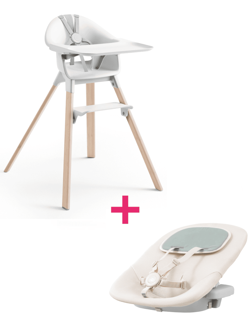 Seggiolone clikk™ white + newborn set cloud grey - stokke®