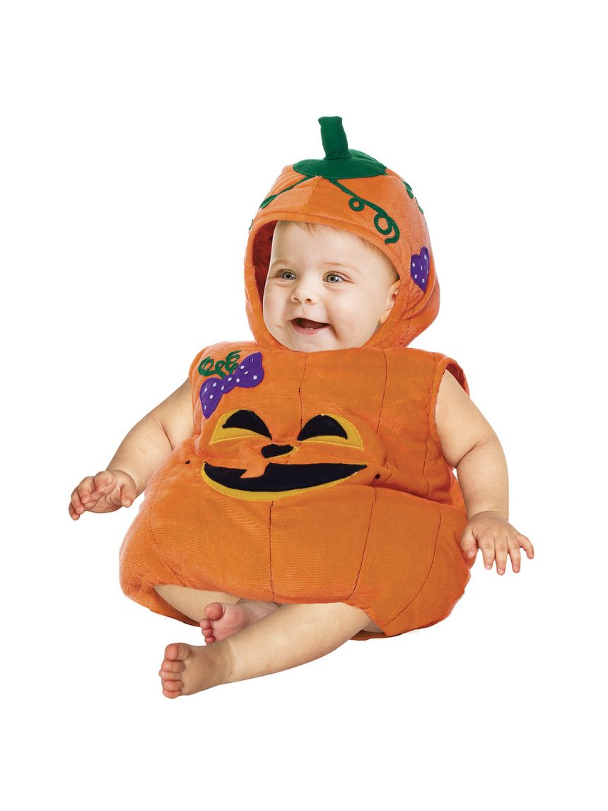 Costume travestimento halloween zucchetta saccotto.  allegra zucchetta per neonati e neonate, un travestimento morbido, tenerissimo e colorato