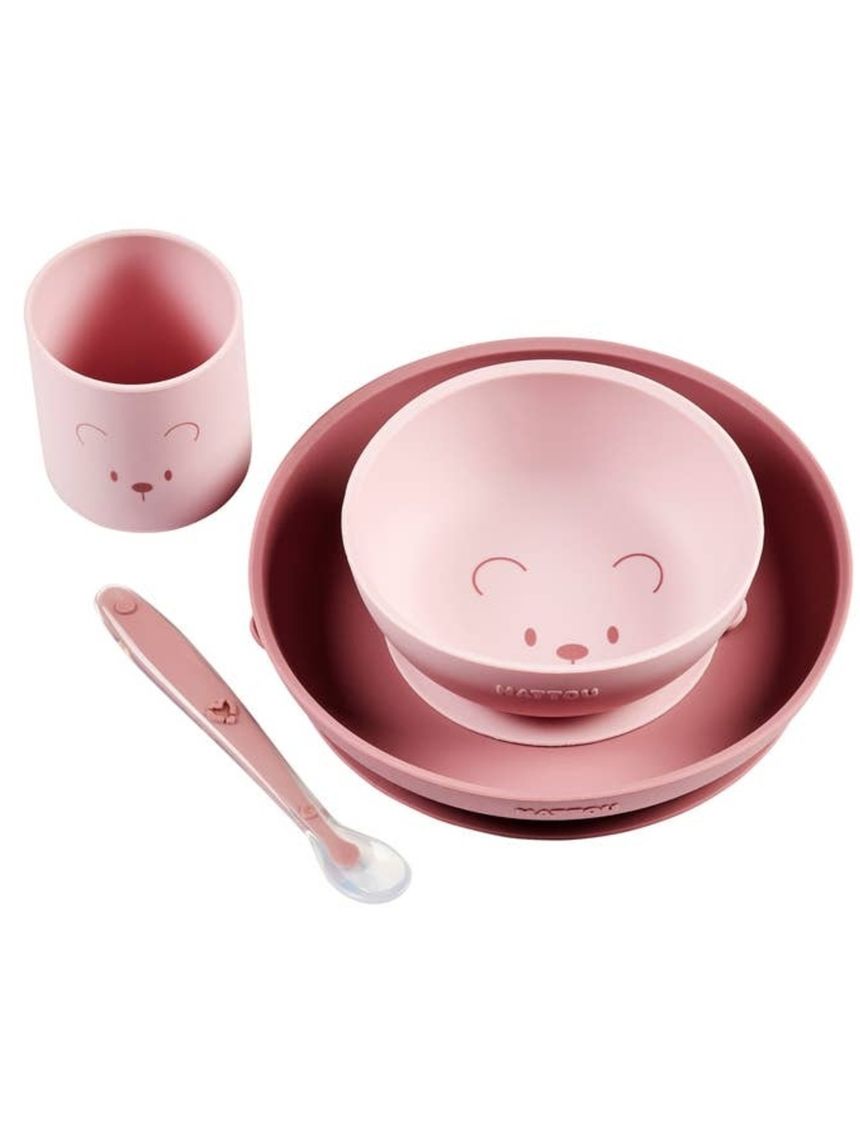 Set rosa 4 pezzi per la pappa in silicone - nattou