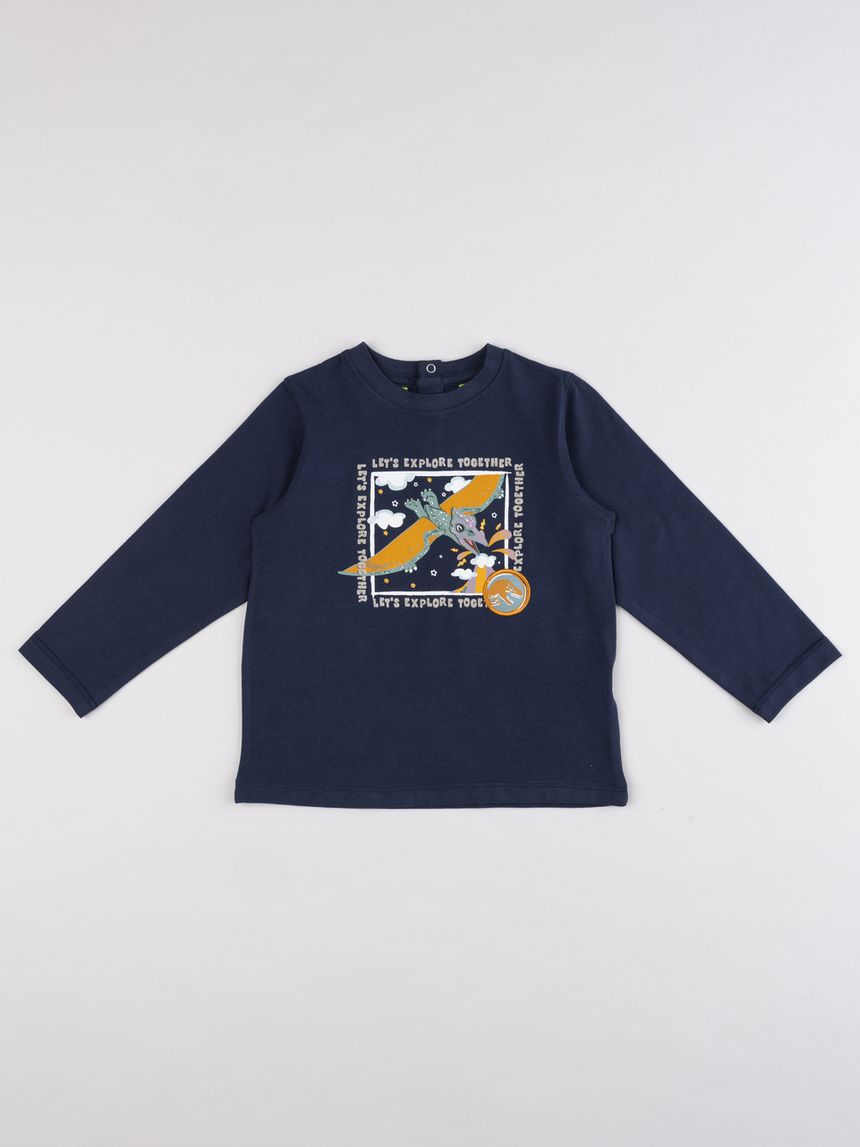 T-shirt bimbo jurassic party a manica lunga blu