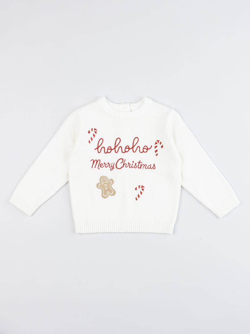 Maglione bianco bimba natale con grafica a tema