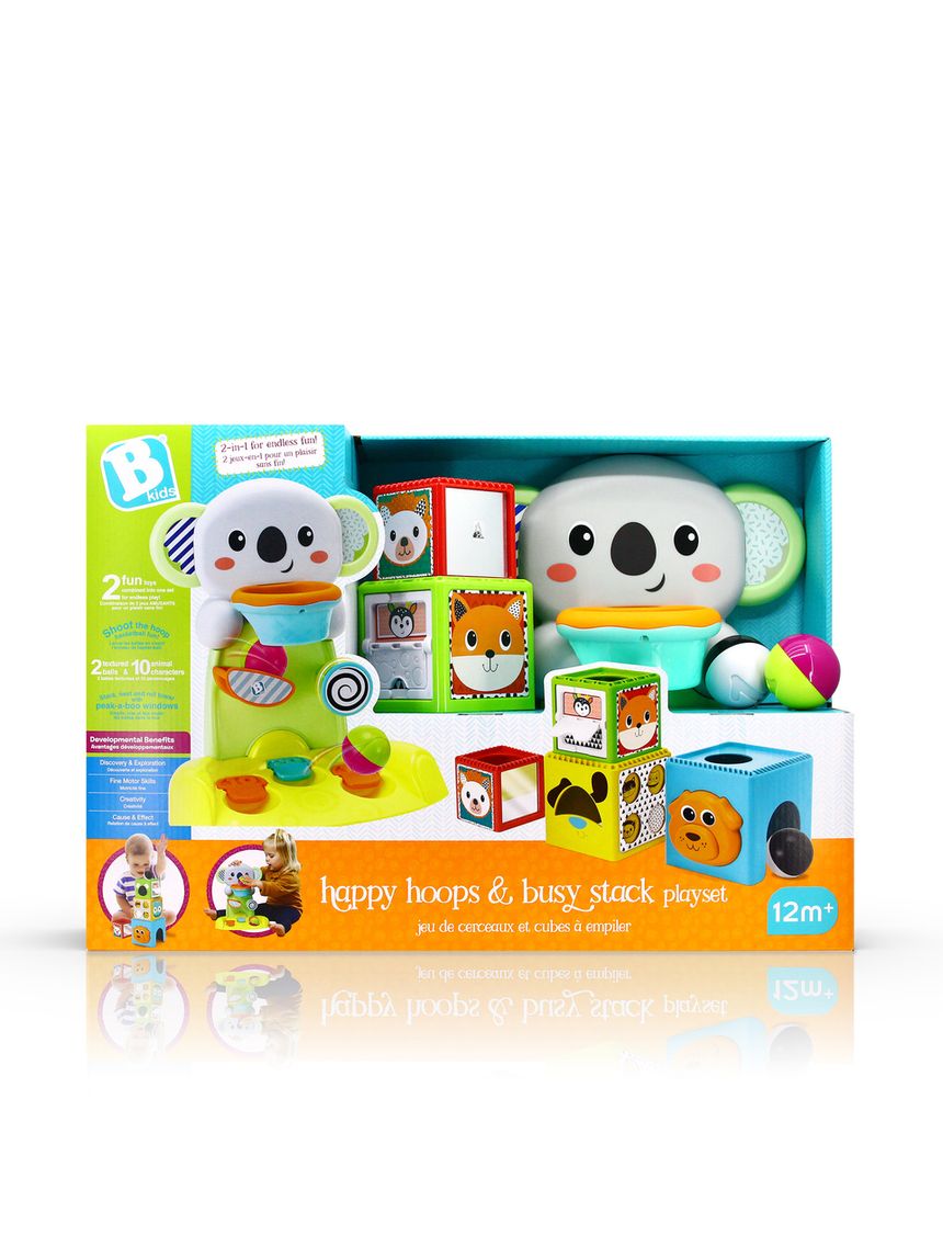 Set 2 in 1 busy stack & nest ball drop - happy hoops - b-kids