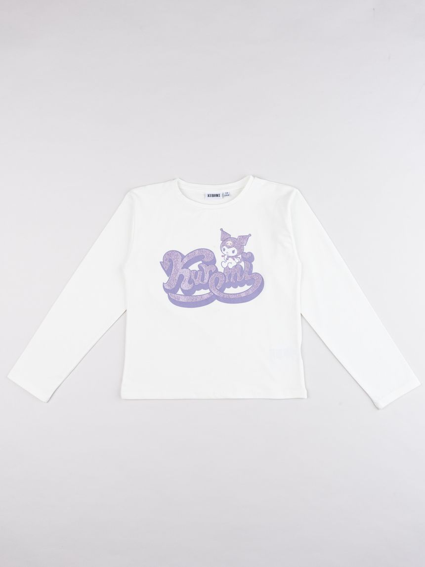 T-shirt bambina kuromi bianco e panna maniche lunghe