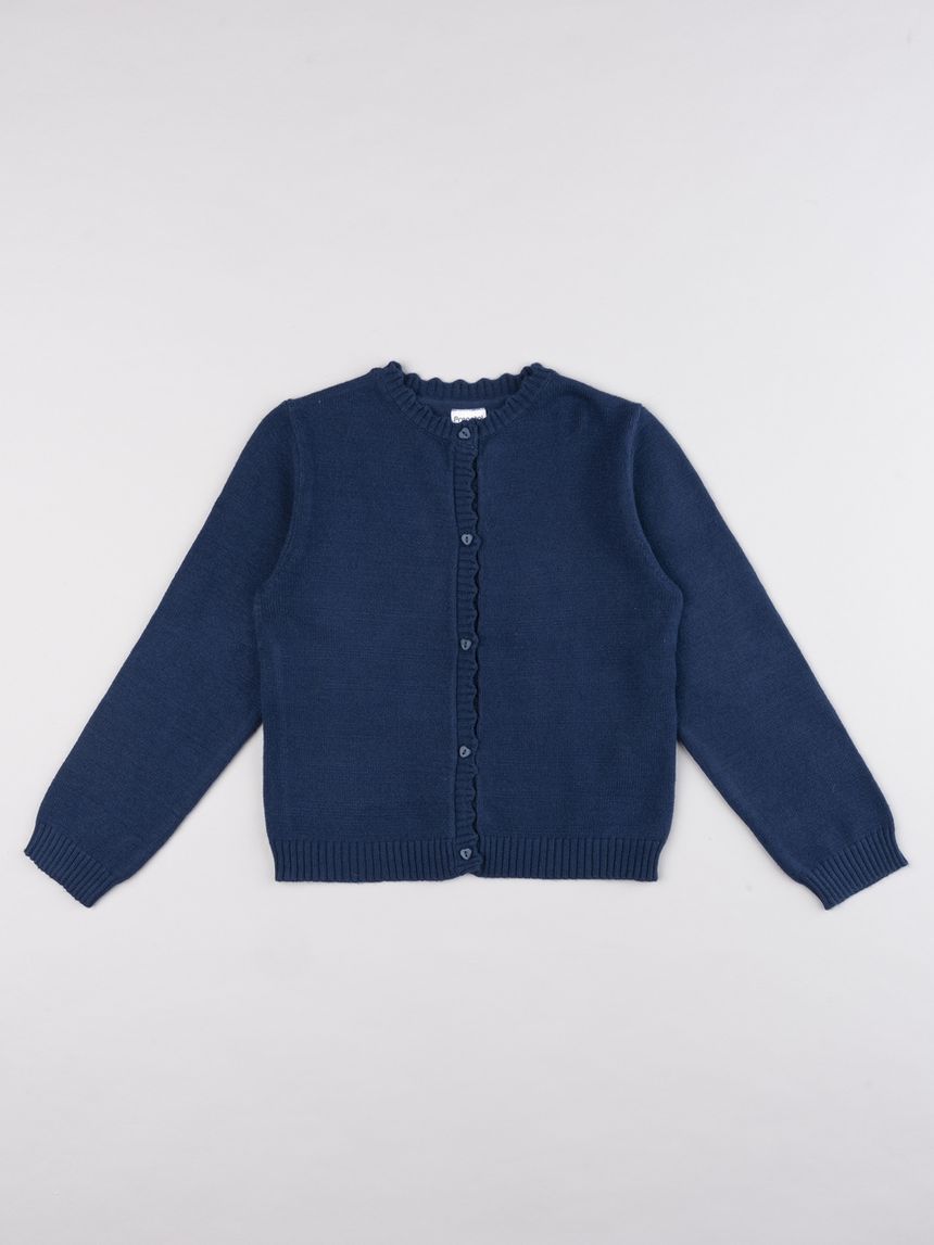 Cardigan bambina a colletto scialle blu scuro