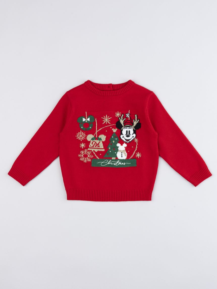 Maglione bimba disney minnie natale rosso