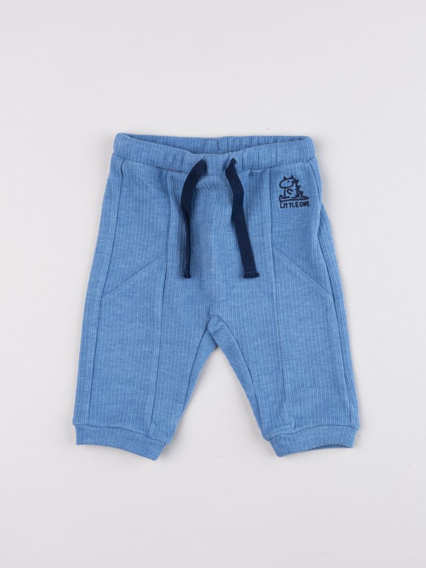 Pantaloni neonato dino's world azzurro melange e blu scuro