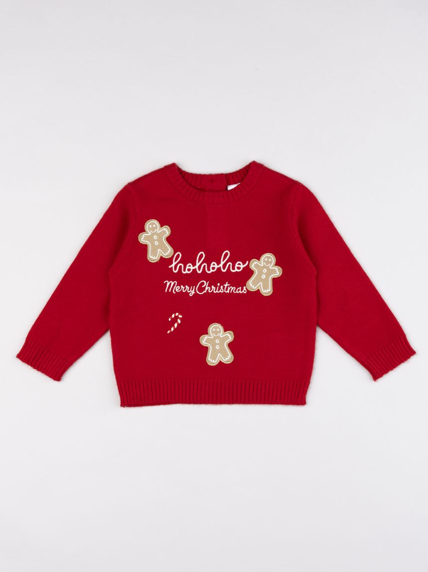 Maglia tricot natale bimbo rossa con patch