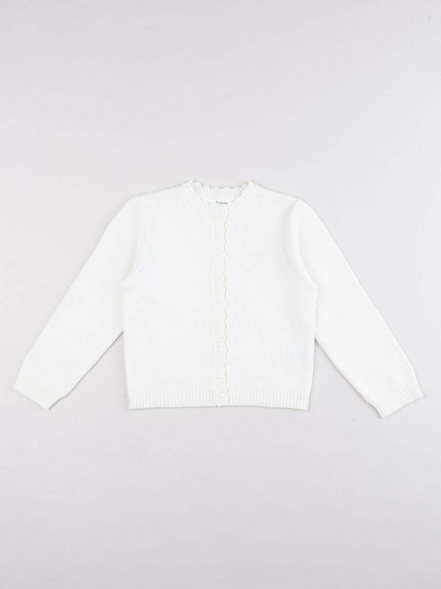 Cardigan bambina a scialle lungo panna