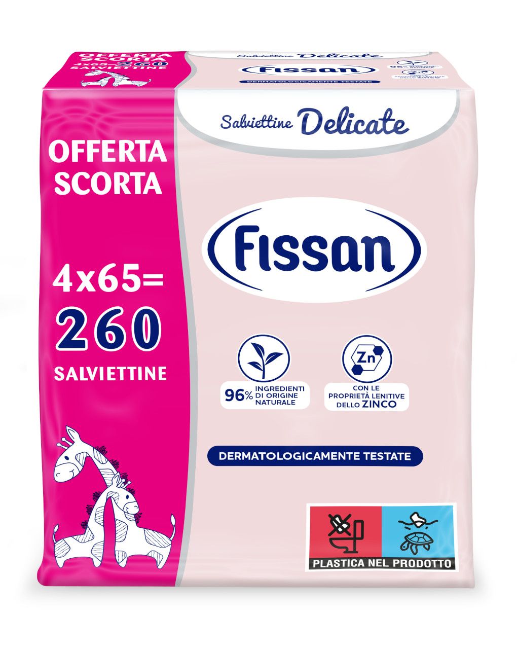Salviette delicate detergenti - pack 4x65 (260 pezzi totali) - fissan