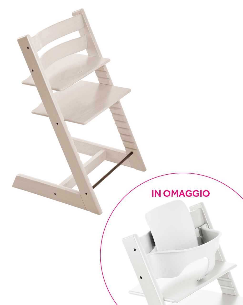Tripp trapp sbiancato + baby set v2 bianco in omaggio - personalizzabile - stokke®