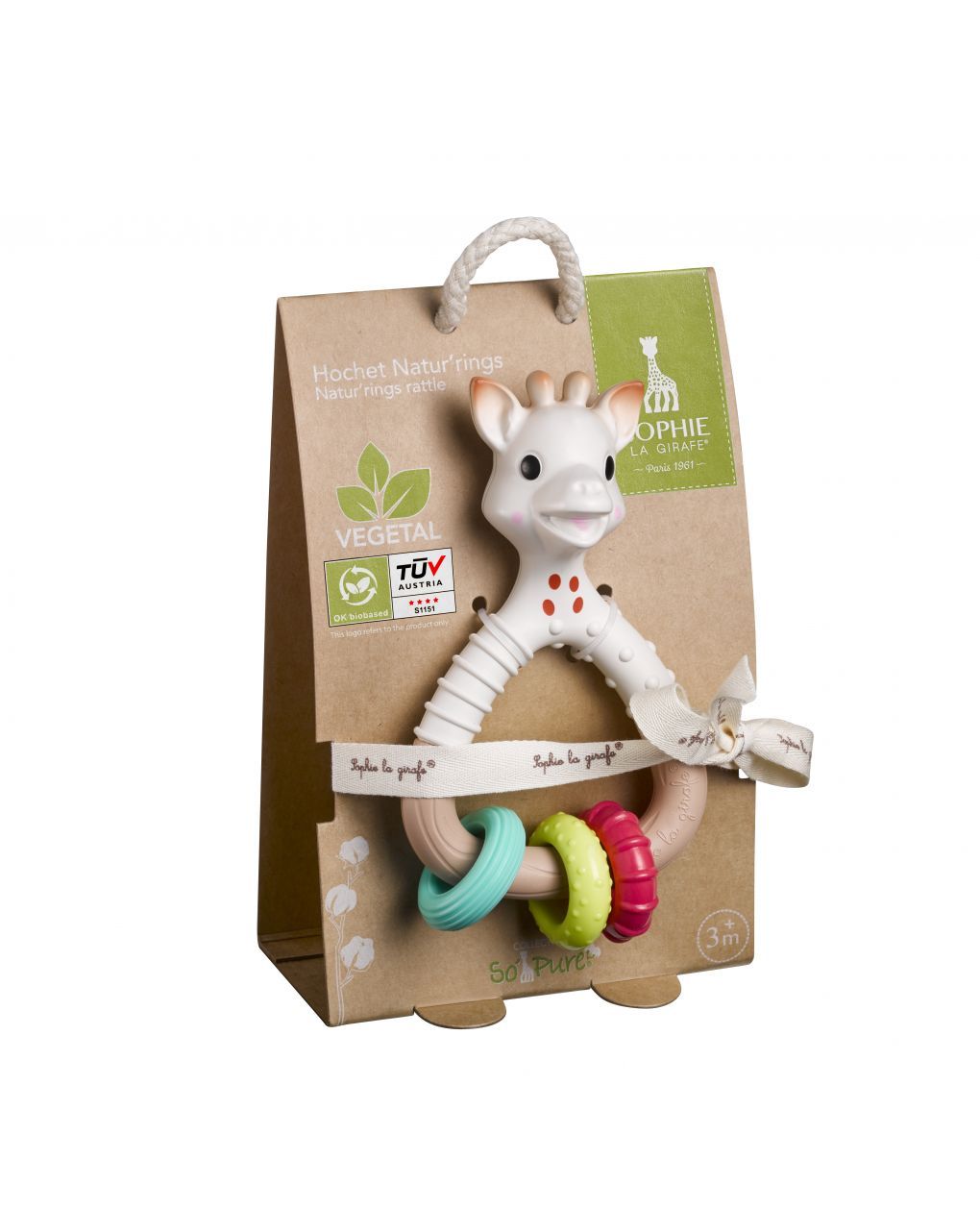 Sonaglio natur'rings so'pure sophie la girafe (materiale 100% naturale) - vulli