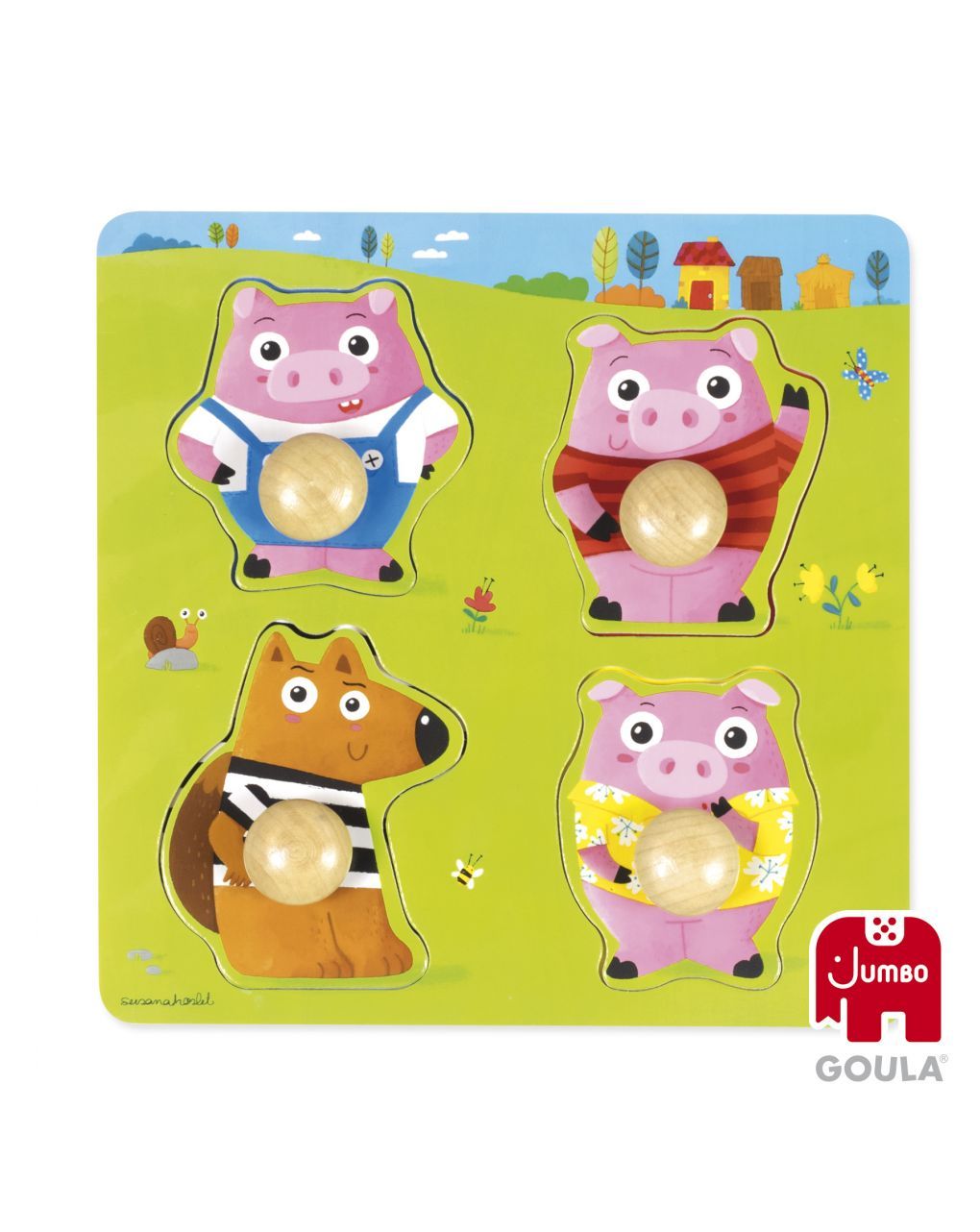Puzzle in legno con pomello i 3 porcellini - goula