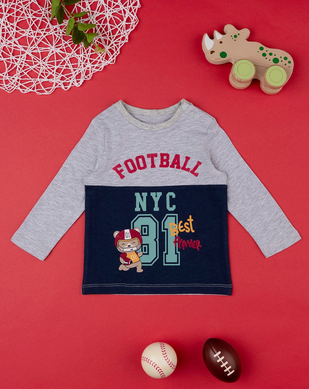 T-shirt bambino stampata color block