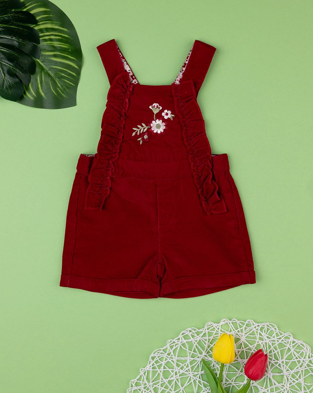 Dungaree bimba bordeaux fiori