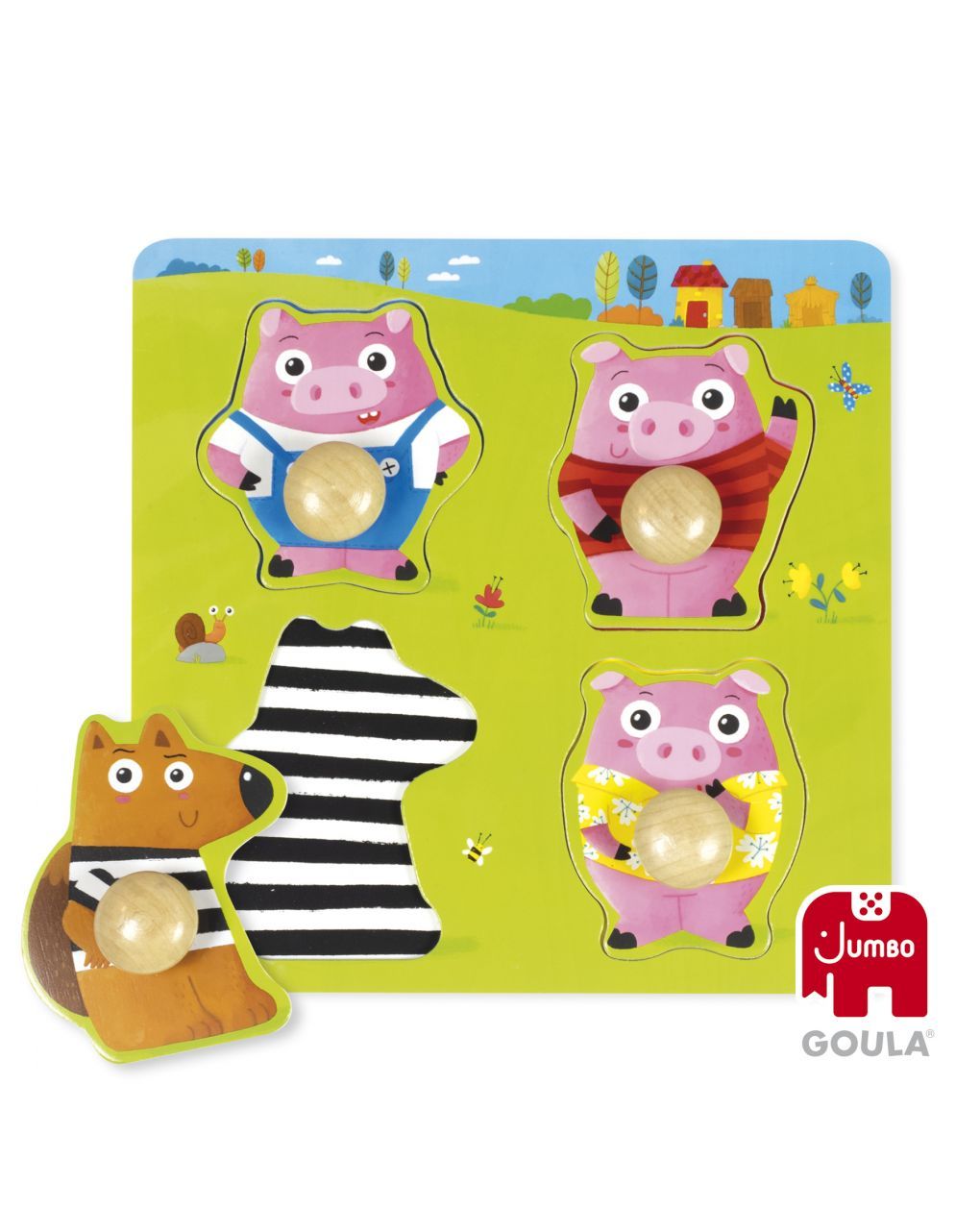 Puzzle in legno con pomello i 3 porcellini - goula