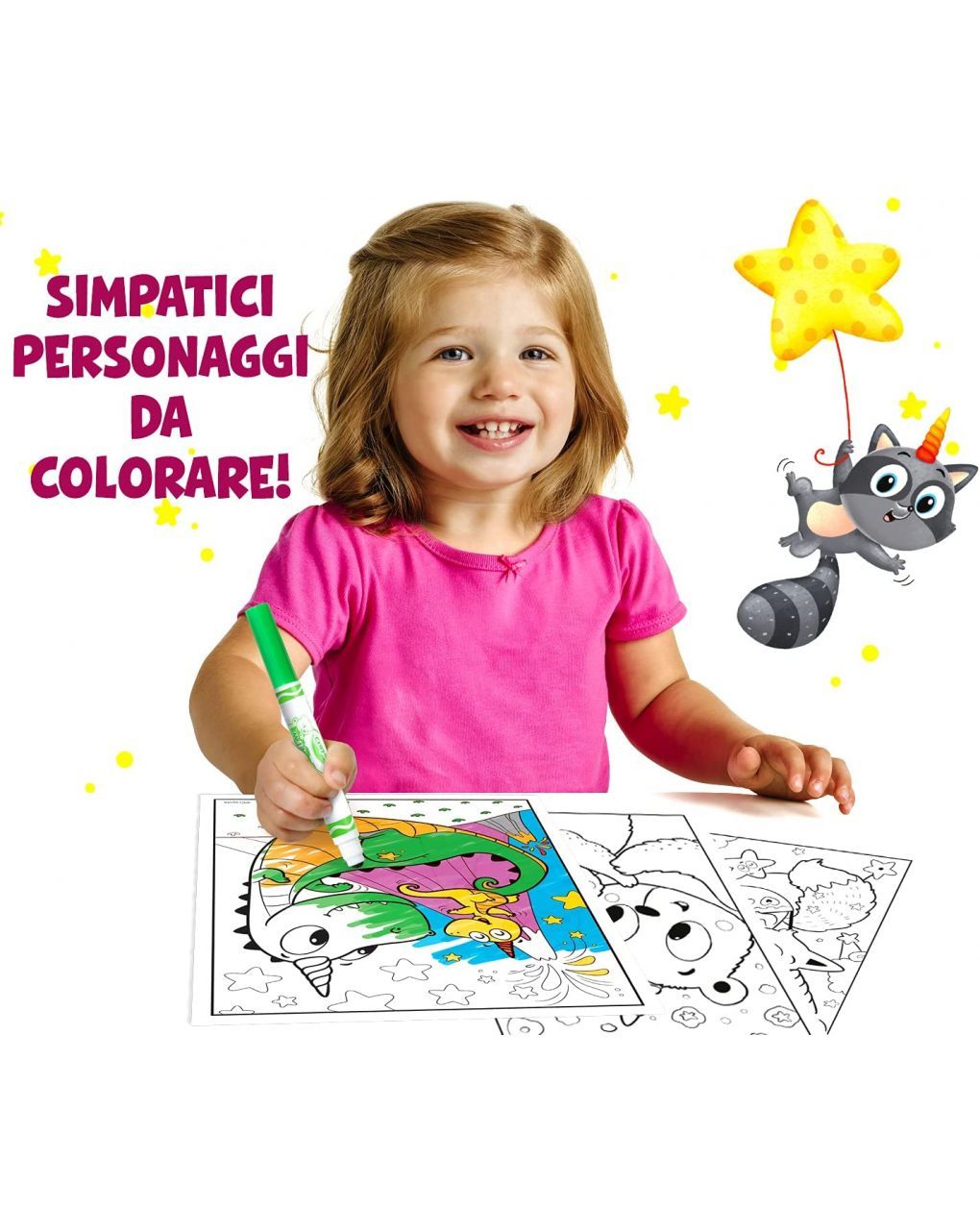 Set maxi pagine da colorare uni-creatures e pennarelli lavabili - crayola mini kids