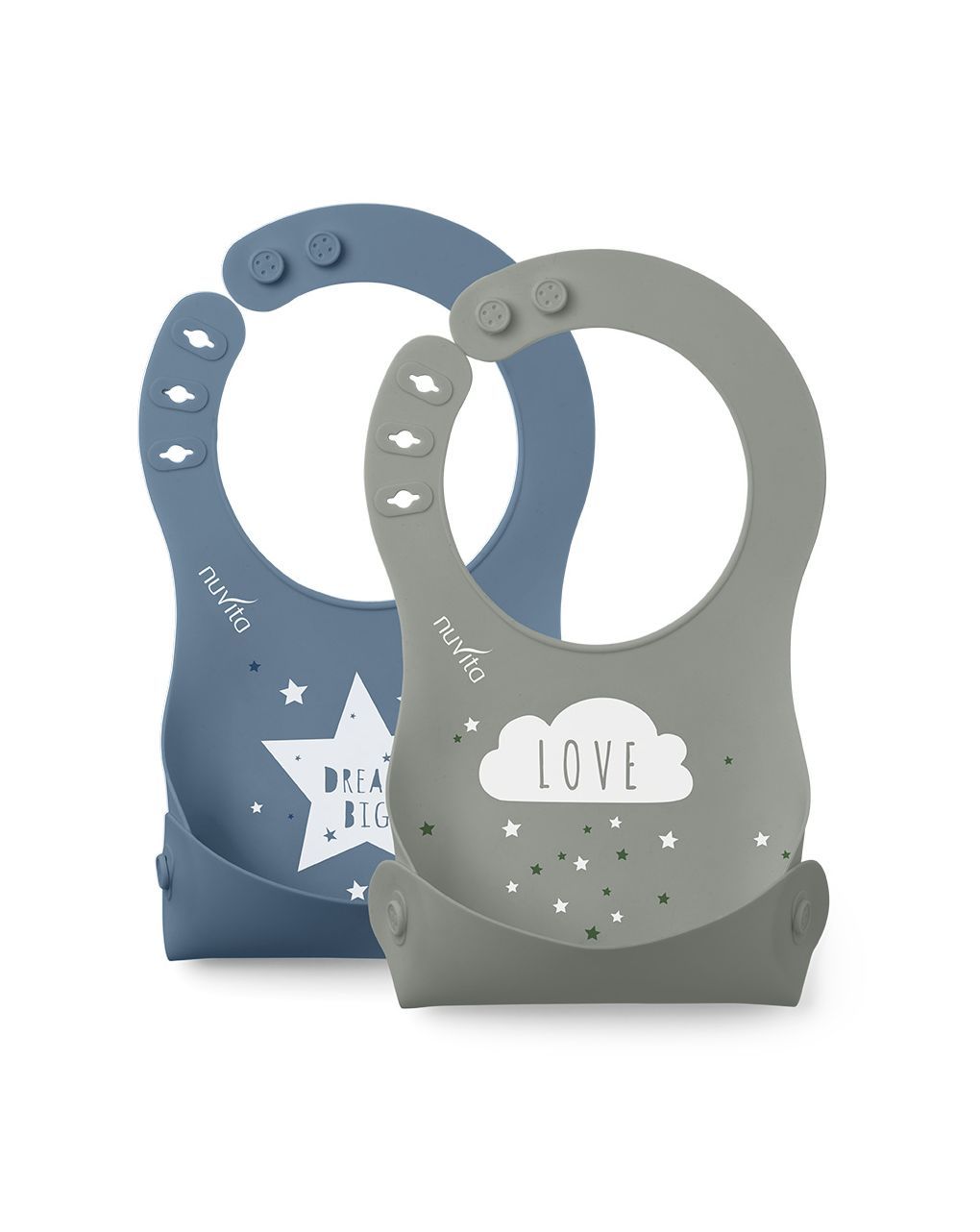 Set 2 bavaglini arrotolabili in silicone  - squashy 4370 powder blu / sage green - nuvita