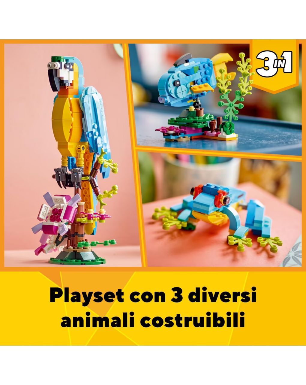 Set pappagallo esotico 3 in 1 con pesce e rana - lego creator