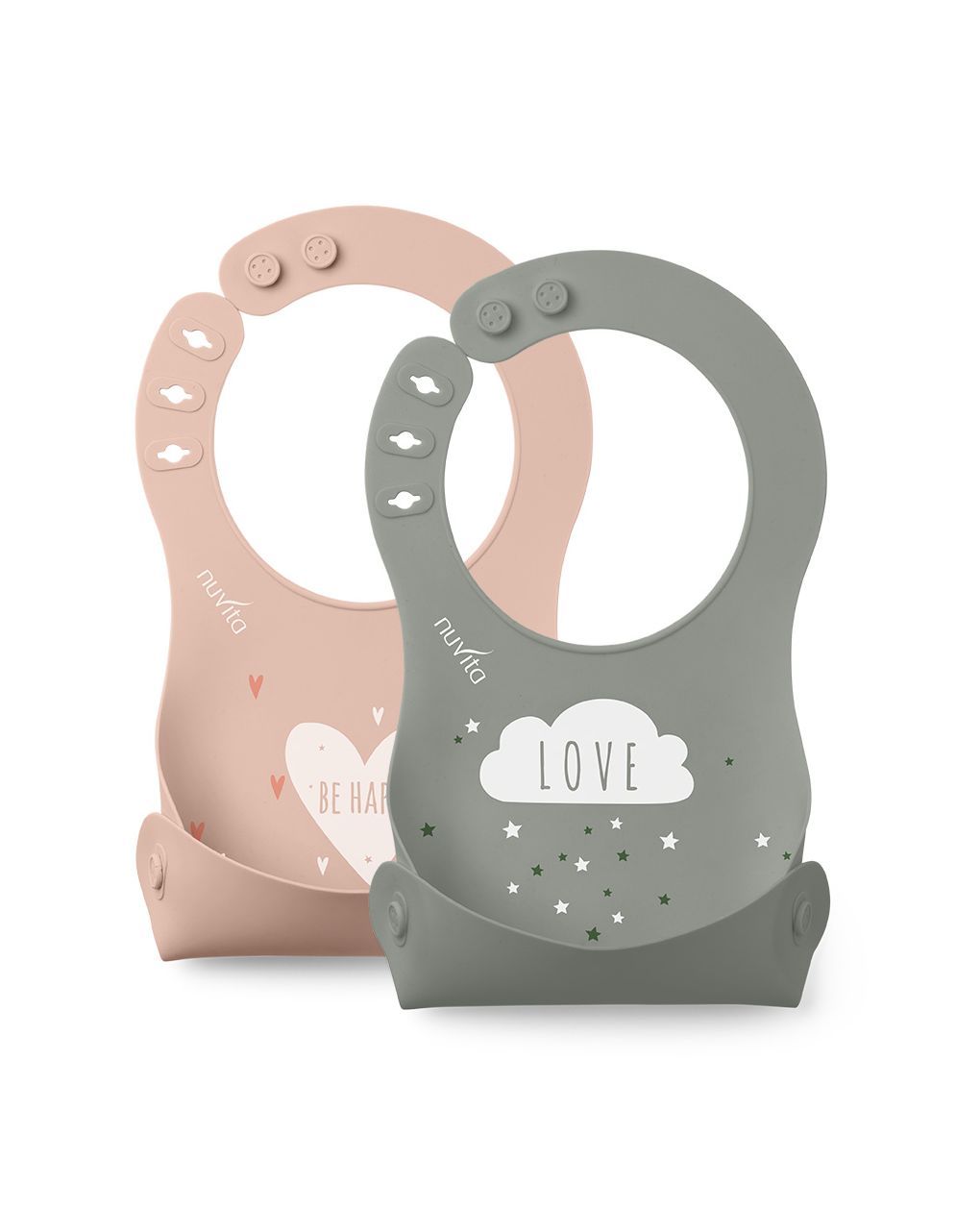 Set 2 bavaglini arrotolabili in silicone - squashy 4370 english rose / sage green - nuvita