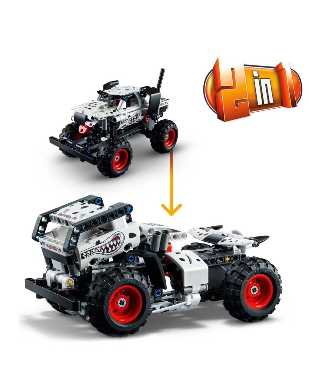 Monster mutt monster jam dalmata - set 2 in 1 con pull-back - auto offroad monster truck e camion giocattolo - lego technic