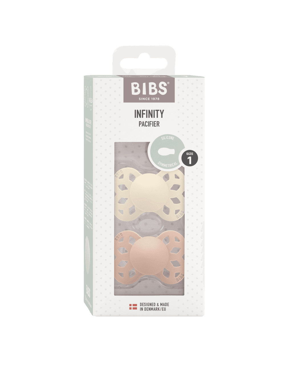 Set 2 ciucci tettarella simmetrica in silicone 0/6 mesi - colore avorio/rosa cipria - bibs