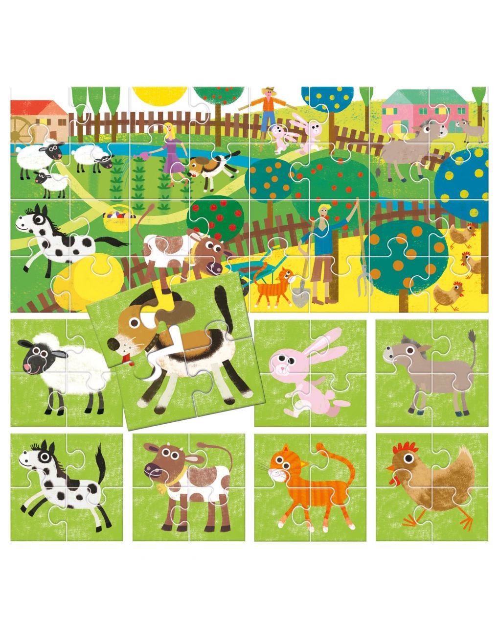 Puzzle 8+1 farm. grandi pezzi double-face 2/4 anni - headu