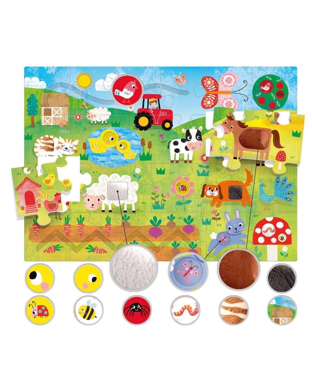 Tactile puzzle montessori. gioco multiattività per i più piccoli 1/4 anni - headu