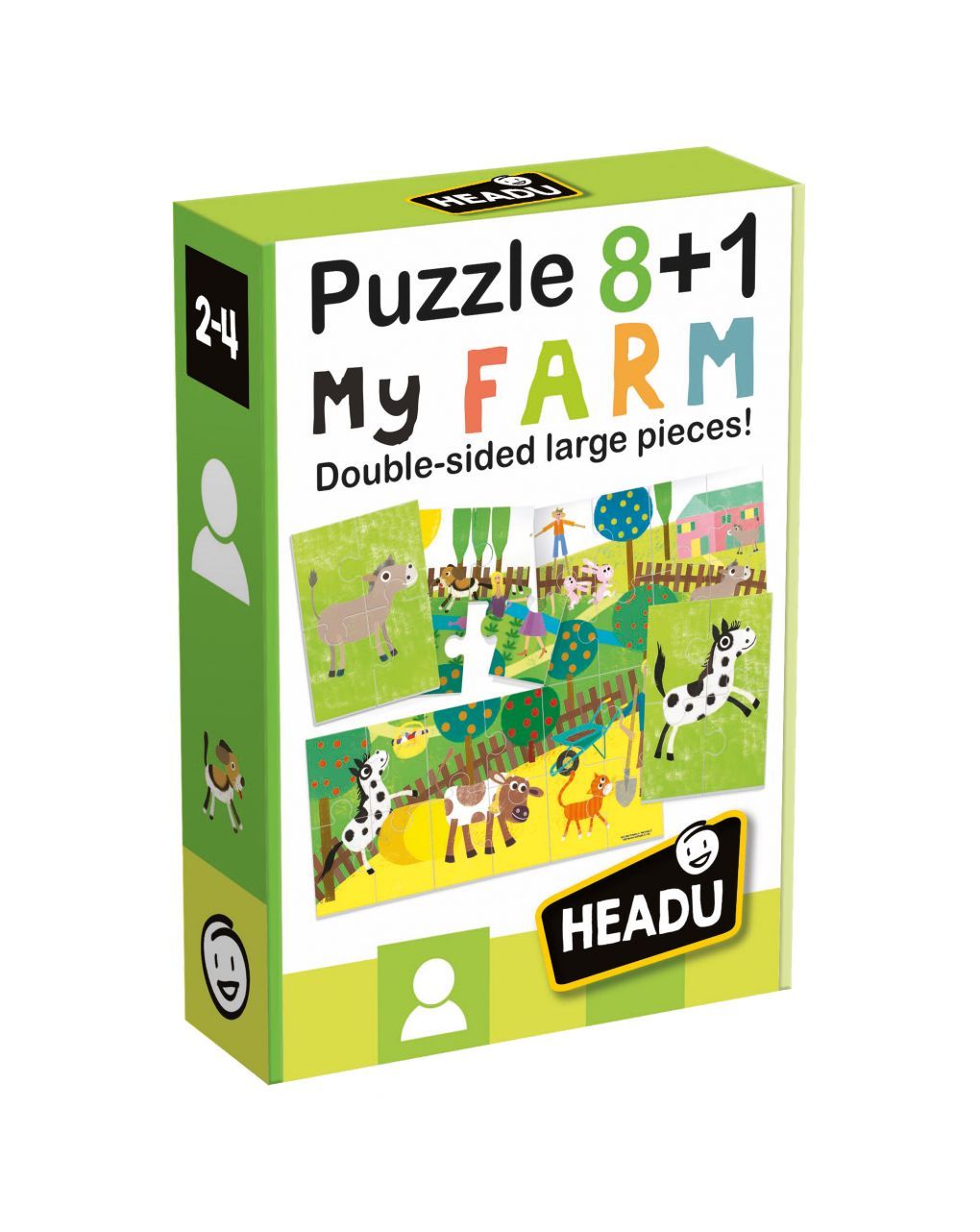 Puzzle 8+1 farm. grandi pezzi double-face 2/4 anni - headu