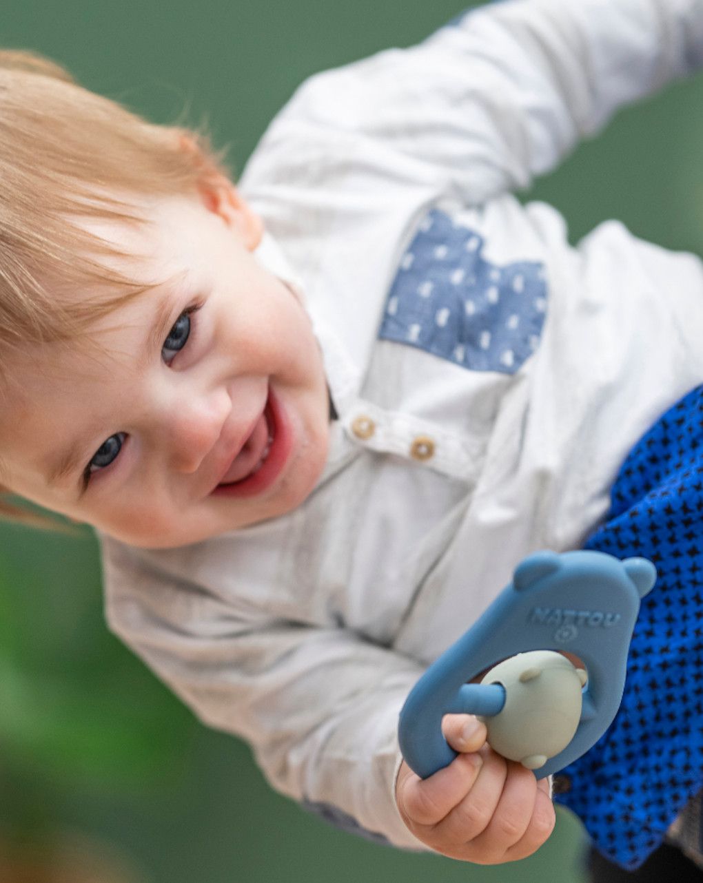 Sonaglio dentizione in silicone azzurro e verde - nattou